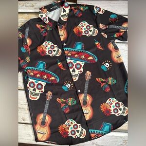 MANFINITY Black and Multicolor Skull Shirt XL